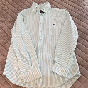 Vineyard Vines Light Green and White Striped Button-Down Shirt